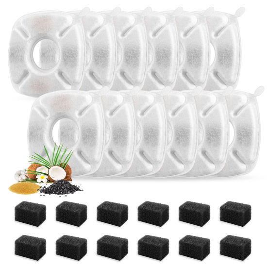 Picture of 24 Pcs Cat Fountain Replacement Filters 12 Pack Cat Water Fountain Replacement Filters with 12 Pack Pre-Filter Sponges, Pet Fountain Filter Fit for 95oz/2.8L Automatic Pet Fountain Cat Water Fountain