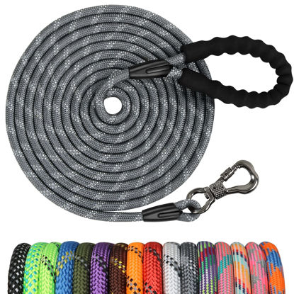 Picture of NTR Heavy Duty Dog Leash, 15FT Training Leash with Swivel Lockable Hook, Padded Handle and Highly Reflective Threads, Dog Lead for Walking, Hunting, Camping, Backyard for Small Medium Large Dog Grey