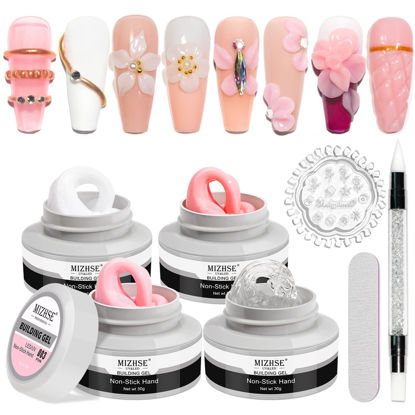 Picture of MIZHSE Solid Builder Gel, Nail Sculpture Gel Non-Sticky 4 Colors Nude Clear White Pink Hard Builder Gel Nails UV LED Nail Extension Gel For Nail Salon Home Manicure