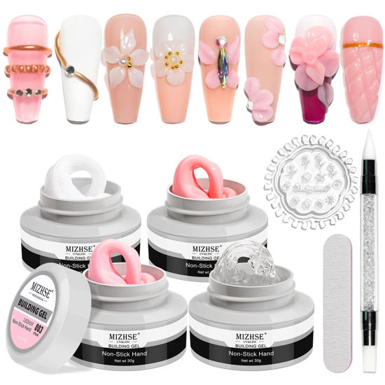 Picture of MIZHSE Solid Builder Gel, Nail Sculpture Gel Non-Sticky 4 Colors Nude Clear White Pink Hard Builder Gel Nails UV LED Nail Extension Gel For Nail Salon Home Manicure