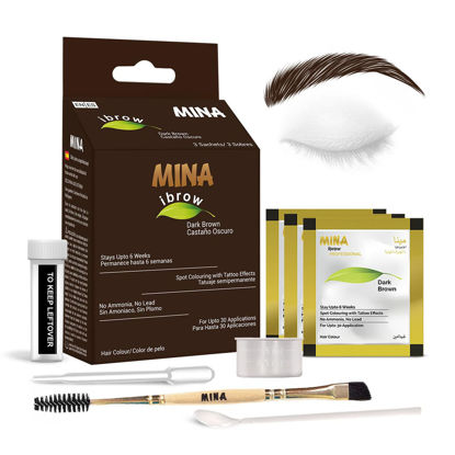 Picture of MinaiBrow Dark Brown Natural Spot Coloring Brow Tinting Powder with Duo Angled Brush, Permanent, Plant-based, Vegan, Cruelty-free Hair Color, 1.0582 Ounce