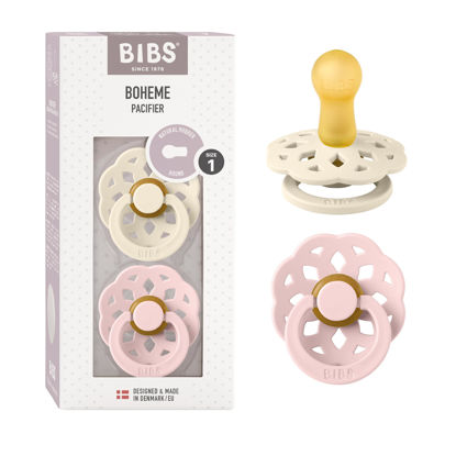 Picture of BIBS Pacifiers - Boheme Collection | BPA-Free Baby Pacifier | Made in Denmark | Set of 2 Ivory/Blossom Color Premium Soothers | Size 0-6 Months