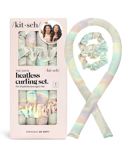 Picture of Kitsch Satin Heatless Curling Set - Overnight Hair Curlers to Sleep in, Heatless Curls, Heatless Hair Curler Overnight Curls, Heatless Curling Rod Headband, No Heat Soft Curlers, Hair Rollers - Aura