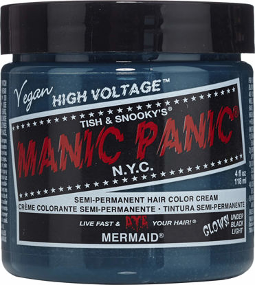 Picture of MANIC PANIC Mermaid Hair Dye - Classic High Voltage - Semi Permanent Hair Color - Neon, Cool Ocean Blue, Slightly Green Undertones - Glows In Blacklight - Vegan, PPD & Ammonia-Free - For Coloring Hair