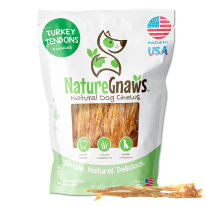 Picture of Nature Gnaws USA Turkey Tendons for Dogs (4oz) - Delicious Grain Free Reward Snack for Small, Medium & Large Breeds - Premium Natural Dog Chew Treats