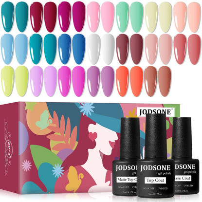 Picture of JODSONE 23 PCS Gel Polish Kit Colorful Fashion Classic Nail Gel Set 3 Bottles of Base Coat Matte and Glossy Top Coat
