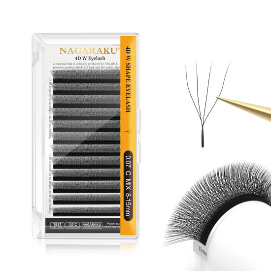 Picture of NAGARAKU 4D W Shape Eyelash Extension Supplies Natural Soft Volume 0.07mm C curl 8-15mm Mix Premade Fans Faux Mink Matte Black Cluster Easy Fanning False Lashes