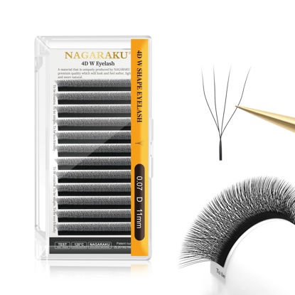 Picture of NAGARAKU 4D W Shape Eyelash Extension Supplies Natural Soft Volume 0.07mm D curl 11mm Premade Fans Faux Mink Matte Black Cluster Easy Fanning False Lashes