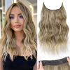 Picture of KooKaStyle Invisible Wire Hair Extensions with Transparent Headband Adjustable Size 4 Secure Clips Long Wavy Secret Wire Hairpiece for Women 16 Inch Ash Brown mix Bleach Blonde