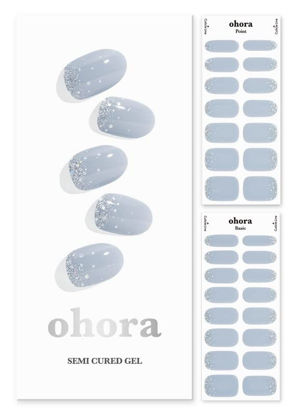 Picture of ohora Semi Cured Gel Nail Strips (N Felice) - Blue, Glitter, Works with Any UV/LED Nail Lamps, Salon-Quality, Long Lasting, Easy to Apply & Remove - Includes 2 Prep Pads, Nail File & Wooden Stick