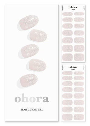 Picture of ohora Semi Cured Gel Nail Strips (N Dress Up) - White, Patterned, Works with Any UV/LED Nail Lamps, Salon-Quality, Long Lasting, Easy to Apply & Remove - Includes 2 Prep Pads, Nail File & Wooden Stick