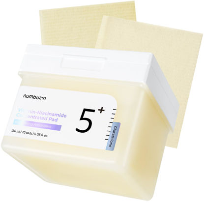 Picture of numbuzin No.5+ Niacinamide Concentrated Toner Pad | Glutathione, Niacinamide, PHA & LHA, Vegan | Korean Skin Care for Face, 180ml/70 Pads/6.08 Fl Oz