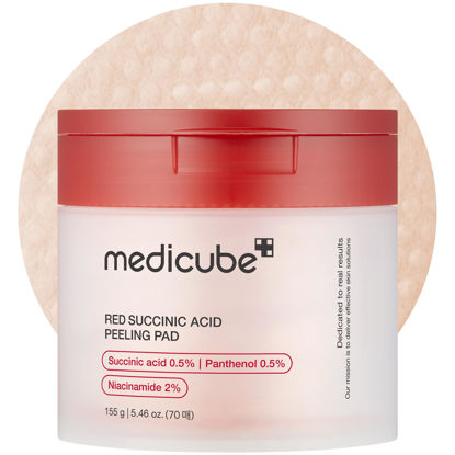 Picture of Medicube Red Succinic Acid Panthenol Facial Peeling Pads - Exfoliating Toner Pads for Breakout-Prone Skin with Niacinamide, AHA, BHA, and Soothing Panthenol - Non-Comedogenic