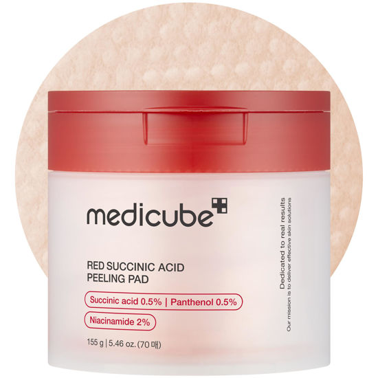 Picture of Medicube Red Succinic Acid Panthenol Facial Peeling Pads - Exfoliating Toner Pads for Breakout-Prone Skin with Niacinamide, AHA, BHA, and Soothing Panthenol - Non-Comedogenic