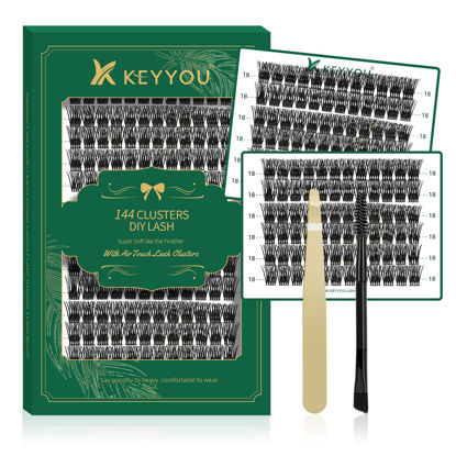 Picture of Lash Clusters 144pcs Individual Lashes D Curl 18mm Eyelash Clusters KEYYOU Air Touch Cluster Lashes Super Lightweight Soft Wispy Comfortable Easy DIY at Home(Air04-D-18mm)