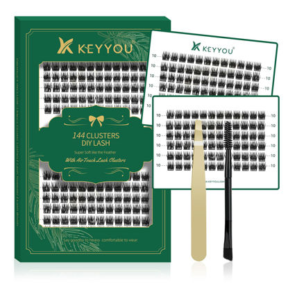 Picture of Lash Clusters 144pcs Individual Lashes D Curl 10mm Eyelash Clusters KEYYOU Air Touch Cluster Lashes Super Lightweight Soft Wispy Comfortable Easy DIY at Home(Air04-D-10mm)