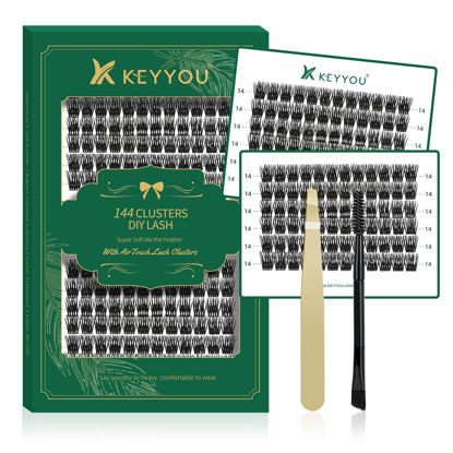 Picture of Lash Clusters 144pcs Individual Lashes D Curl 14mm Eyelash Clusters KEYYOU Air Touch Cluster Lashes Super Lightweight Soft Wispy Comfortable Easy DIY at Home(Air04-D-14mm)