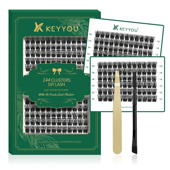 Picture of Lash Clusters 144pcs Individual Lashes D Curl 14mm Eyelash Clusters KEYYOU Air Touch Cluster Lashes Super Lightweight Soft Wispy Comfortable Easy DIY at Home(Air04-D-14mm)