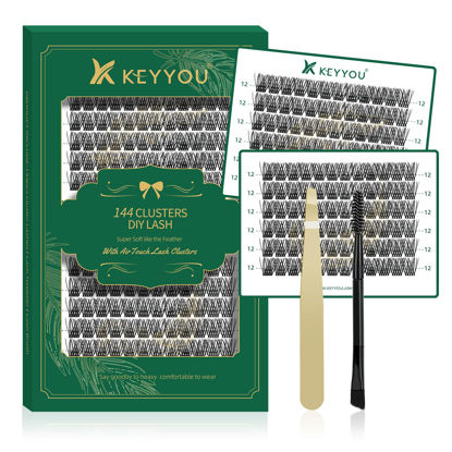 Picture of Lash Clusters 144pcs Individual Lashes D Curl 12mm Eyelash Clusters KEYYOU Air Touch Cluster Lashes Super Lightweight Soft Wispy Comfortable Easy DIY at Home(Air02-D-12mm)