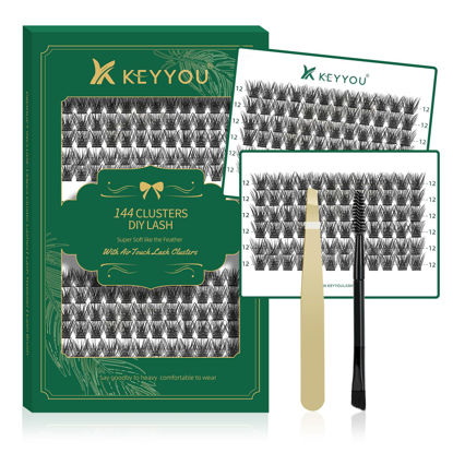 Picture of Lash Clusters 144pcs Individual Lashes D Curl 12mm Eyelash Clusters KEYYOU Air Touch Cluster Lashes Super Lightweight Soft Wispy Comfortable Easy DIY at Home(Air01-D-12mm)