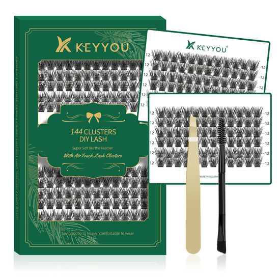 Picture of Lash Clusters 144pcs Individual Lashes D Curl 12mm Eyelash Clusters KEYYOU Air Touch Cluster Lashes Super Lightweight Soft Wispy Comfortable Easy DIY at Home(Air01-D-12mm)