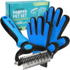 Picture of Maxpower Planet Pet Grooming Brush and 2X Grooming Gloves Combo - Double Sided Dematting, Deshedding Undercoat Rake for Dogs and Cats - Reduce Shedding Easily - Blue