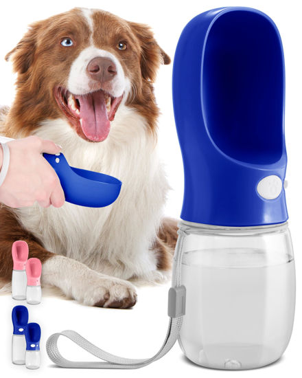 Picture of MalsiPree Dog Water Bottle, Lightweight, Leak Proof Portable Puppy Water Dispenser with Drinking Feeder for Pets Outdoor Walking, Hiking, Travel (12OZ, Navy Blue)
