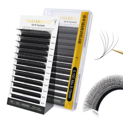 Picture of NAGARAKU W Shape Eyelash Extension 5D VolumeCluster Premade Fans Eye Lashes Faux Mink Matte Black Easy Fanning False Eyelashes (0.10mm C Curl 8-15mm Mix)