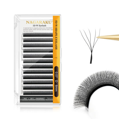 Picture of NAGARAKU 5D W Shape Eyelash Extension Supplies Natural Soft Volume 0.07mm D curl 8mm Premade Fans Faux Mink Matte Black Cluster Easy Fanning False Lashes