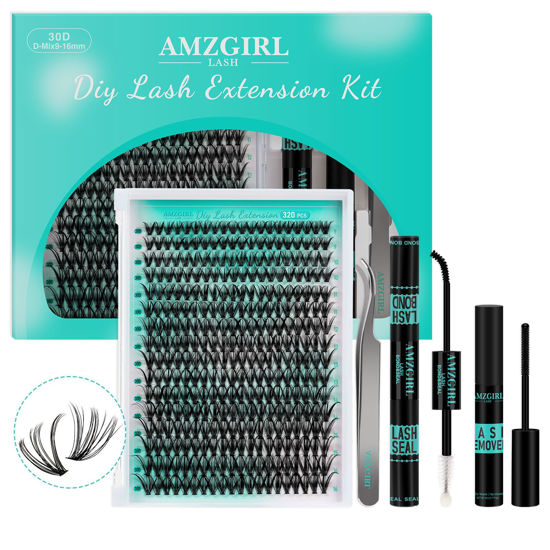 Picture of Lash Extension Kit 320Pcs,DIY Individual Lashes Clusters Kit,Lash Bond And Seal,Lash Remover For Eyelashes Extensions,Lash Applicator Tool For False Eyelash Cluster Kit At Home(30D,D-Mix9-16mm Kit)