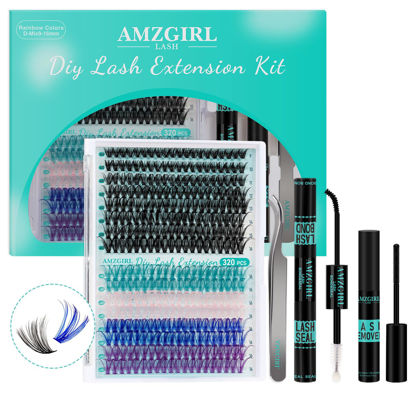 Picture of Lash Extension Kit 320Pcs,DIY Individual Lashes Clusters Kit,Lash Bond And Seal,Lash Remover For Colorful Eyelashes Extensions,Lash Applicator Tools For False Eyelash Cluster Kit(40D,D-Mix9-16mm Kit)