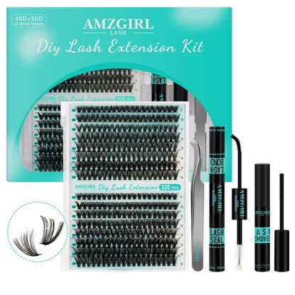 Picture of Lash Extension Kit 320Pcs,DIY Individual Lashes Clusters Kit,Lash Bond And Seal,Lash Remover For Eyelashes Extensions,Lash Applicator Tool For False Eyelash Cluster Kit At Home(40D50D,D-Mix9-16mmKit)