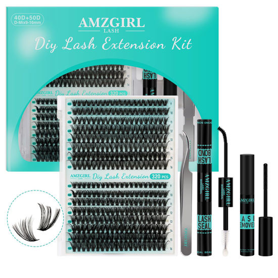 Picture of Lash Extension Kit 320Pcs,DIY Individual Lashes Clusters Kit,Lash Bond And Seal,Lash Remover For Eyelashes Extensions,Lash Applicator Tool For False Eyelash Cluster Kit At Home(40D50D,D-Mix9-16mmKit)