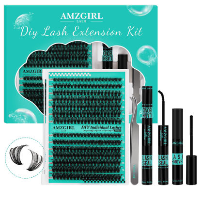 Picture of Lash Extension Kit 280Pcs,60D 80D Individual Lashes Clusters Kit,Lash Bond And Seal,Lash Remover For Eyelashes Extensions,Lash Applicator Tool For False Eyelash Cluster Kit At Home(D-Mix8-16mmKit)
