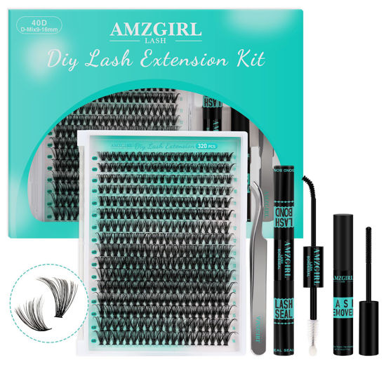 Picture of Lash Extension Kit 320Pcs,DIY Individual Lashes Clusters Kit,Lash Bond And Seal,Lash Remover For Eyelashes Extensions,Lash Applicator Tool For False Eyelash Cluster Kit At Home(40D,D-Mix9-16mm Kit)