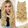 Picture of KooKaStyle Invisible Wire Hair Extensions with Transparent Wire Adjustable Size Long Wavy Synthetic Hairpiece Golden Blonde 20 Inch with 4 Secure Clips for Women