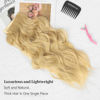 Picture of KooKaStyle Invisible Wire Hair Extensions with Transparent Wire Adjustable Size Long Wavy Synthetic Hairpiece Golden Blonde 20 Inch with 4 Secure Clips for Women