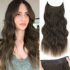 Picture of KooKaStyle Invisible Wire Hair Extensions with Transparent Headband Adjustable Size 4 Secure Clips Long Wavy Secret Wire Hairpiece 16 Inch Dark Walnut Brown for Women