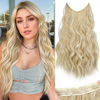 Picture of KooKaStyle Invisible Wire Hair Extensions with Transparent Wire Headband Adjustable Size 4 Secure Clips Long Wavy Hairpiece for Women