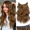 Picture of KooKaStyle Invisible Wire Hair Extensions with Transparent Wire Headband Adjustable Size 4 Secure Clips Long Wavy Hairpiece 16 Inch COCOA# for Women