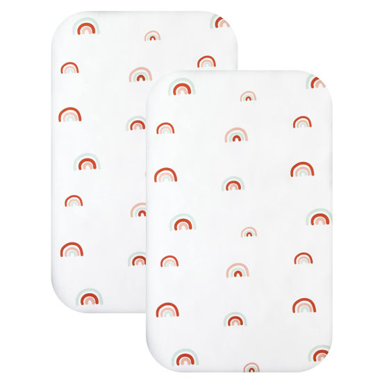 Picture of Bedside Sleeper Bassinet Sheets to Fit Mika Micky, Baby Delight, Dream On Me, AMKE, Milliard, MiClassic Bassinet, 2 Pack Soft Breathable Rainbow Rectangle Bassinet Sheet(34"x 21"x 5") for Boys Girls