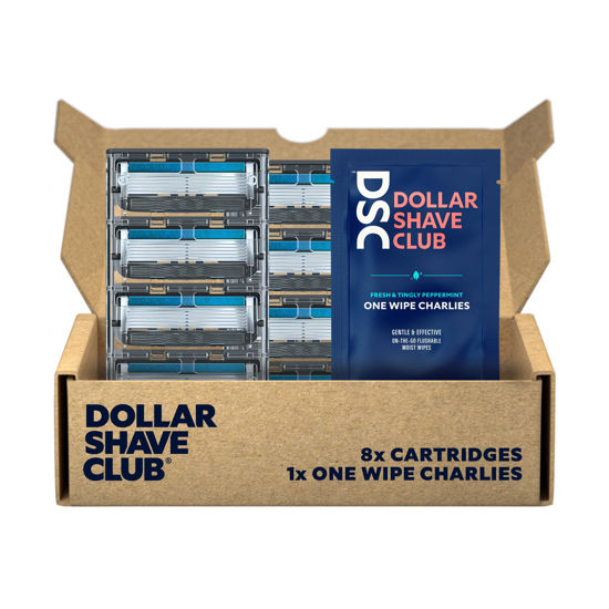 Picture of Dollar Shave Club | 6 Blade Club Series Razor Refill Cartridges, 8 Count, 1 Individual Wipe | Precision Cut Stainless Steel Blades with a Built-in Trimmer Blade | Razors for Men, Razors for Women