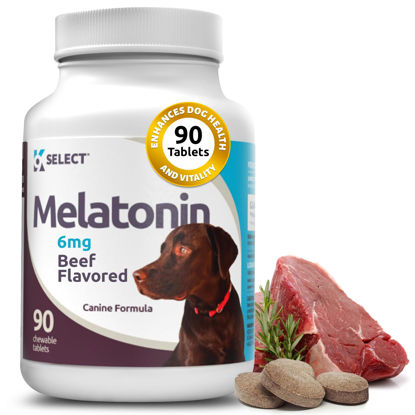 Picture of K9 Select Melatonin for Dogs - 6mg, 90 Beef Flavored Chewable Tablets - Melatonin for Small to Large Dog Breeds - Quiet Moments & Composure Assist - Dog Melatonin Treats - Melatonin Dog Treats