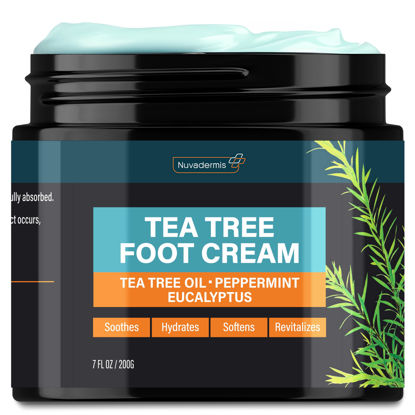 Picture of NUVADERMIS Tea Tree Oil Foot Cream - Soothing Moisturizer for Dry Cracked Feet, Athletes Foot, Ringworm & More - Enriched with Allantoin & Aloe Vera - 7 oz
