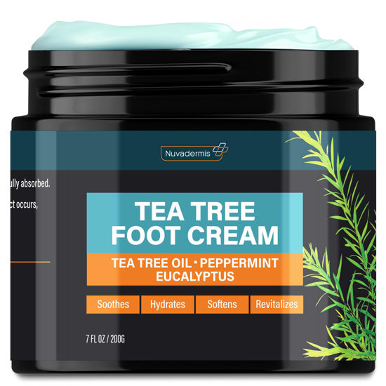 Picture of NUVADERMIS Tea Tree Oil Foot Cream - Soothing Moisturizer for Dry Cracked Feet, Athletes Foot, Ringworm & More - Enriched with Allantoin & Aloe Vera - 7 oz