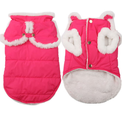 Picture of JoyDaog Shawl Design Fleece Lined Warm Dog Jacket for Puppy Winter Cold Weather,Soft Windproof Small Dog Coat,Pink XS