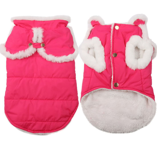 Picture of JoyDaog Shawl Design Fleece Lined Warm Dog Jacket for Puppy Winter Cold Weather,Soft Windproof Small Dog Coat,Pink XS