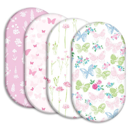 Picture of Gllquen Baby Bassinet Sheets 4 Pack, Breathable Cozy Fitted Mattress Sheet, Elastic Travel Crib Fashionable Floral Pattern, Standard Cradle Safe Sheets for Baby Boy Girls 32"X16" (Butterfly)