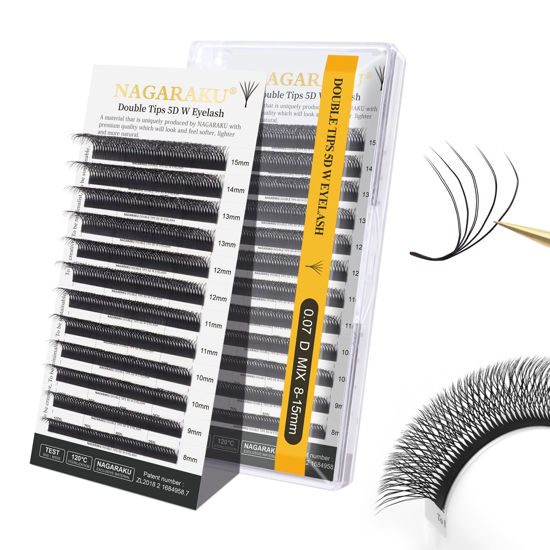 Picture of NAGARAKU Double Tips 5D W Eyelash Extensions Supplies Thick W Lash Extensions Premade Fans Russian Volume Faux Mink Matte 12 rows Cluster pre Fanned Eye yy Lashes 0.07mm D (8-15mm) Mix