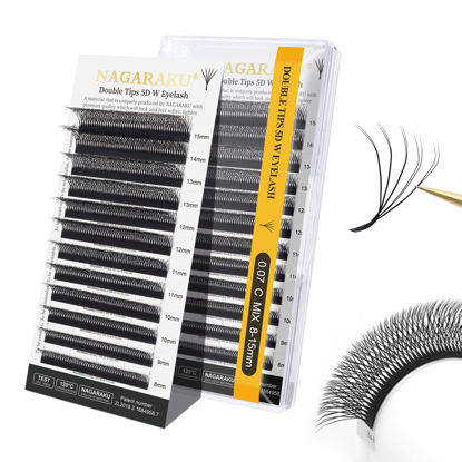 Picture of NAGARAKU Double Tips 5D W Eyelash Extensions Supplies Thick W Lash Extensions Premade Fans Russian Volume Faux Mink Matte 12 rows Cluster pre Fanned Eye yy Lashes 0.07mm C (8-15mm) Mix